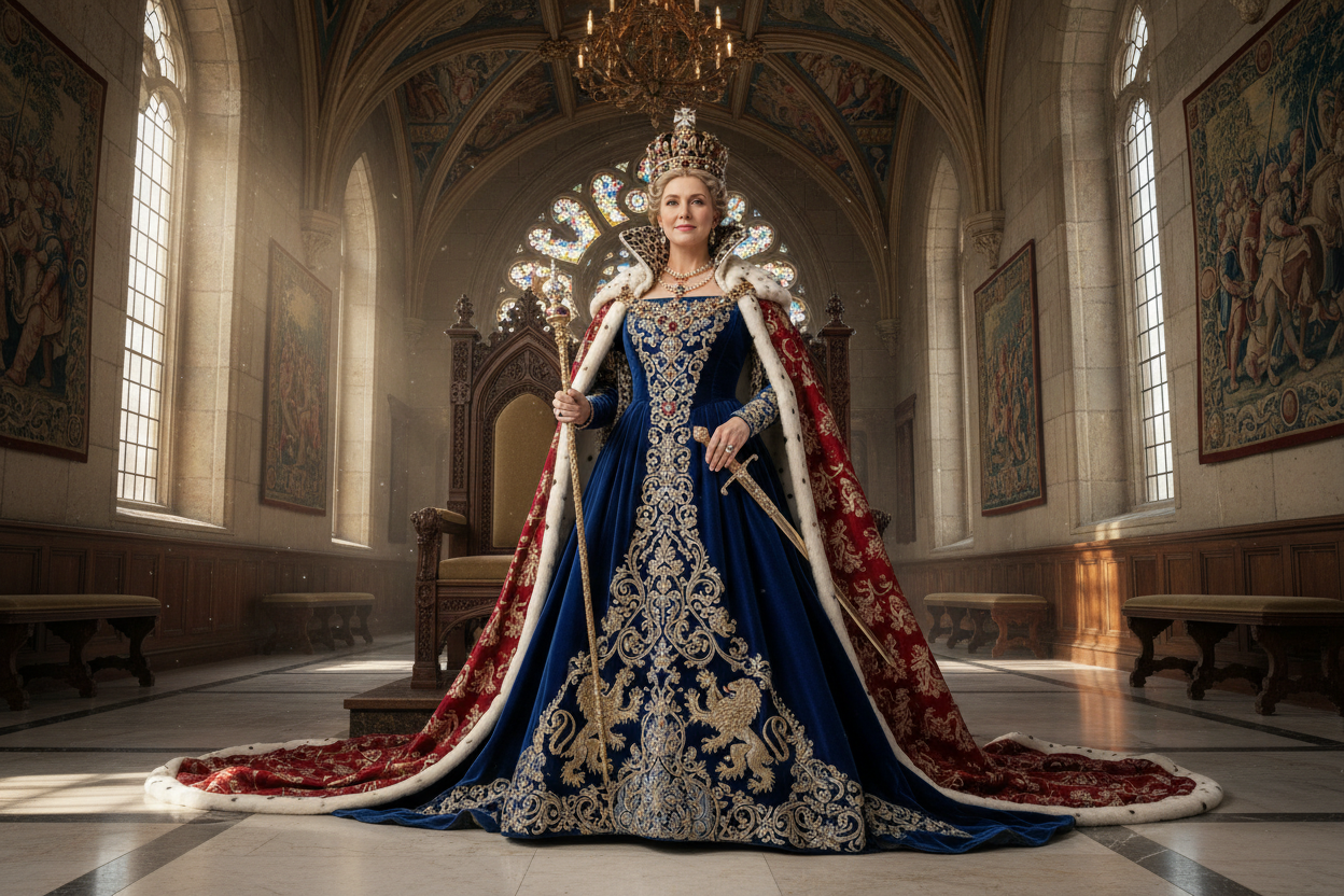 queen wearing elegant clothes