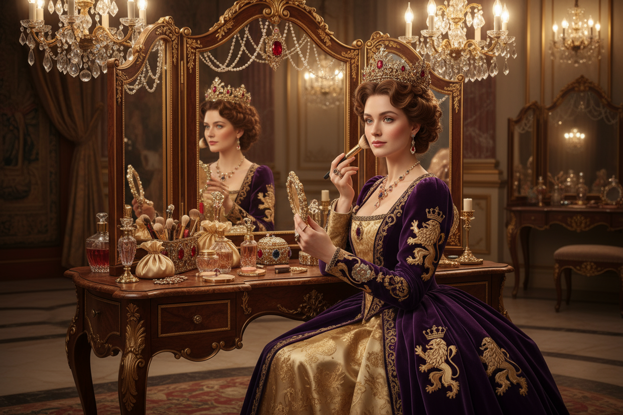 women as queen doing makeup and beauty work