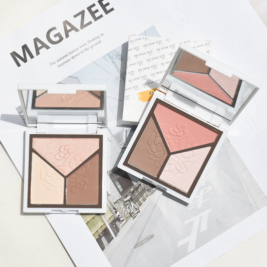 Magazee 3-in-1 Face Contouring Palette – Matte Nose Shadow & Shimmer Highlight