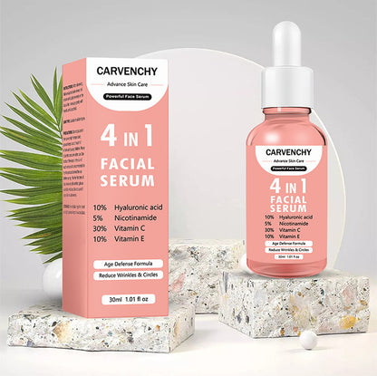 CARVENCHY 4-in-1 Facial Serum – Hyaluronic Acid, Vitamin C & E, Niacinamide for Hydration, Brightening & Anti-Aging