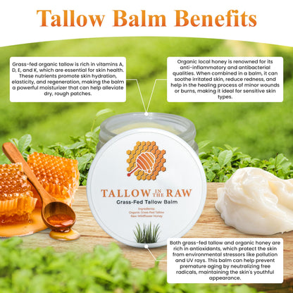 Butter Moisturizer with Grass-Fed Tallow & Raw Honey – Soothing, Hydrating, 100% Organic Whipped Balm for Face & Body (2oz)