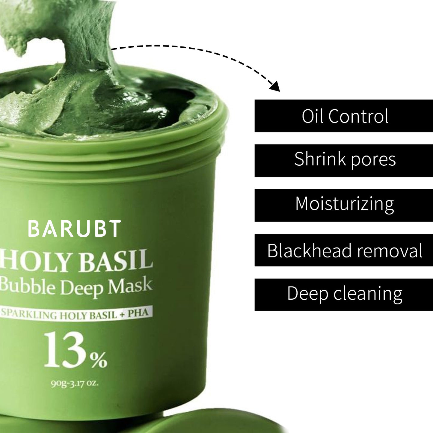 Barubat Holy Basil Bubble Deep Mask – Detoxifying Clay-to-Bubble Cleanser for Deep Pore Purification & Oil Control