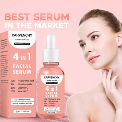CARVENCHY 4-in-1 Facial Serum – Hyaluronic Acid, Vitamin C & E, Niacinamide for Hydration, Brightening & Anti-Aging