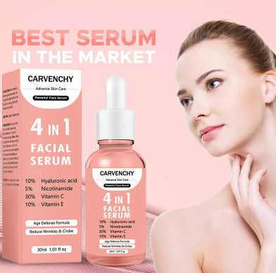CARVENCHY 4-in-1 Facial Serum – Hyaluronic Acid, Vitamin C & E, Niacinamide for Hydration, Brightening & Anti-Aging