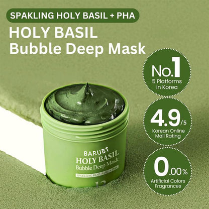 Barubat Holy Basil Bubble Deep Mask – Detoxifying Clay-to-Bubble Cleanser for Deep Pore Purification & Oil Control